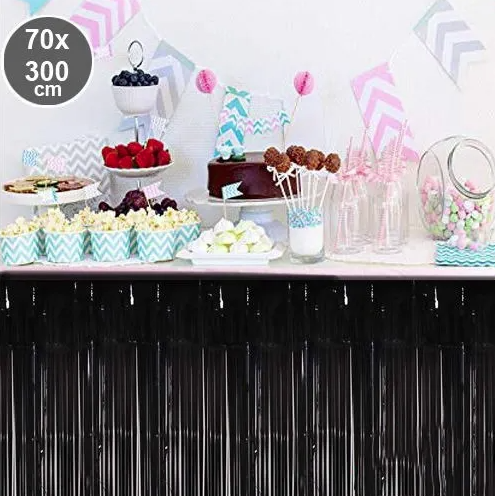 Siyah Püsküllü Masa Eteği 70*300 cm